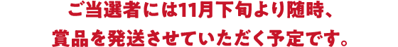 ご当選者には11月下旬より随時、賞品を発送させていただく予定です。